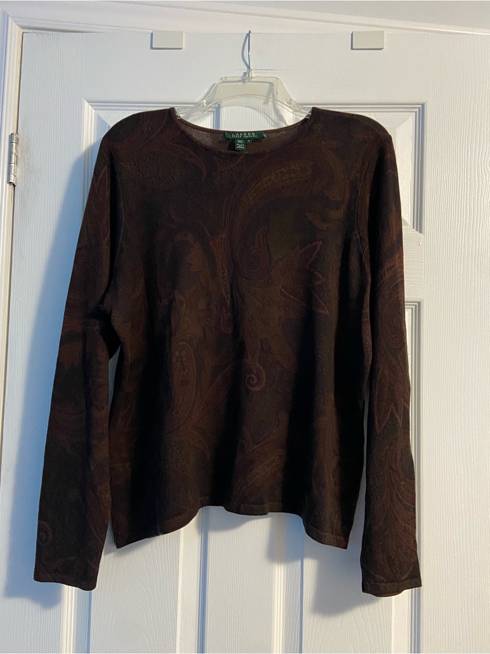 Lauren Ralph Lauren Silk & Cashmere Dark Brown Paisley Long Sleeve Top Size 1X
